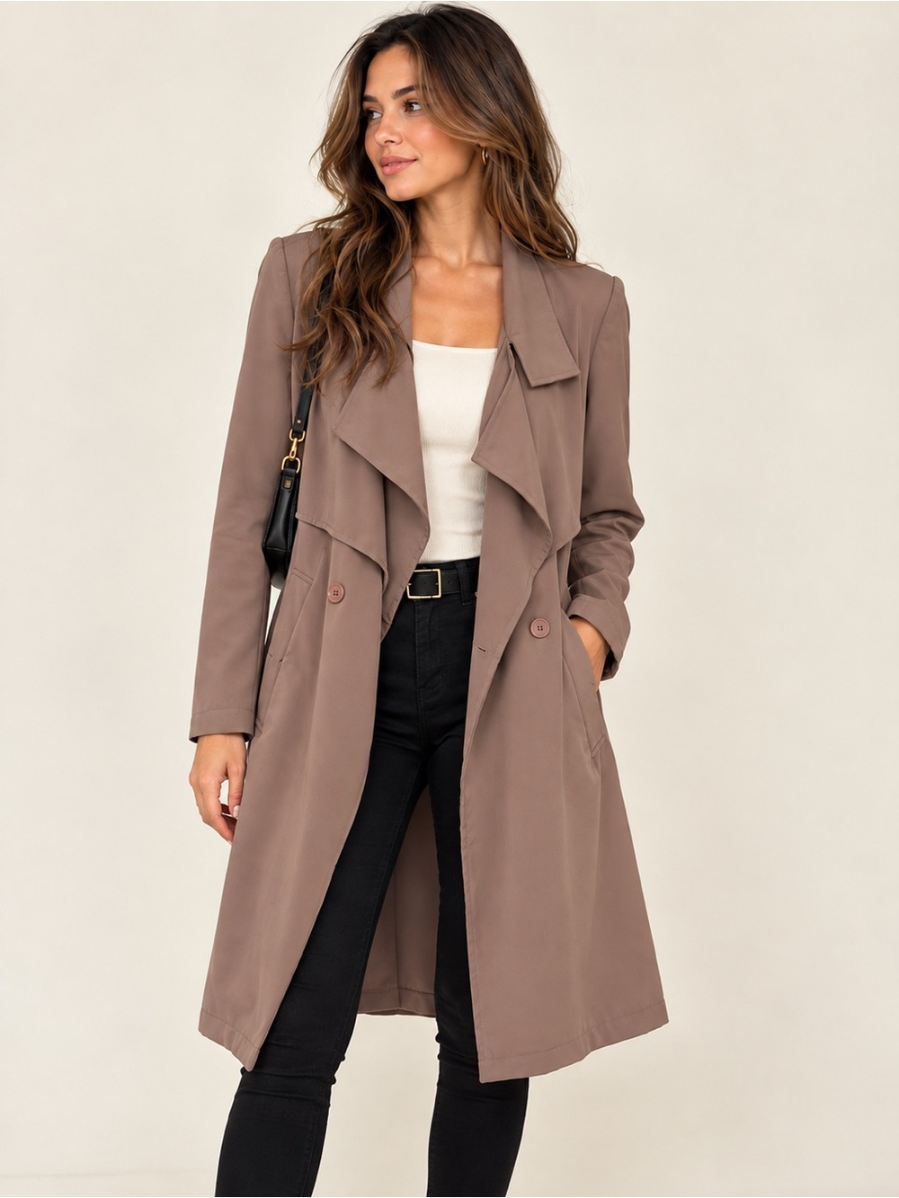 Le Château Taupe Waterfall Trench Coat P/S | Long Draped